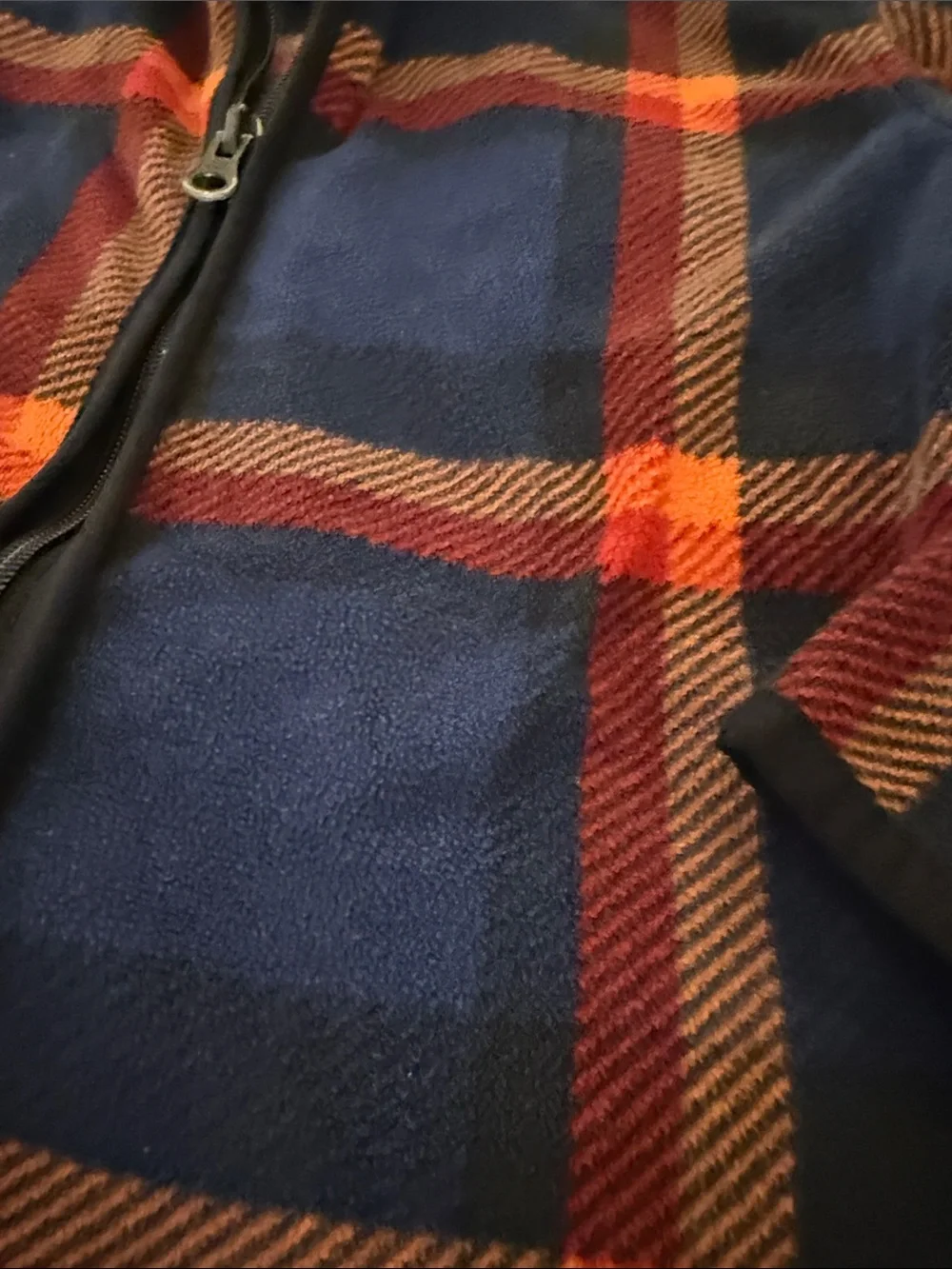 OshKosh B'gosh Navy Plaid Fleece Jacket with Red and Orange Accents
